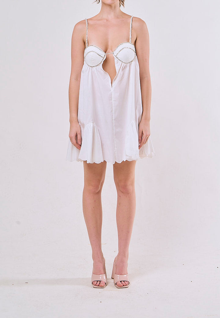 Jesse White Sleeveless Chain Pleated Mini Dress