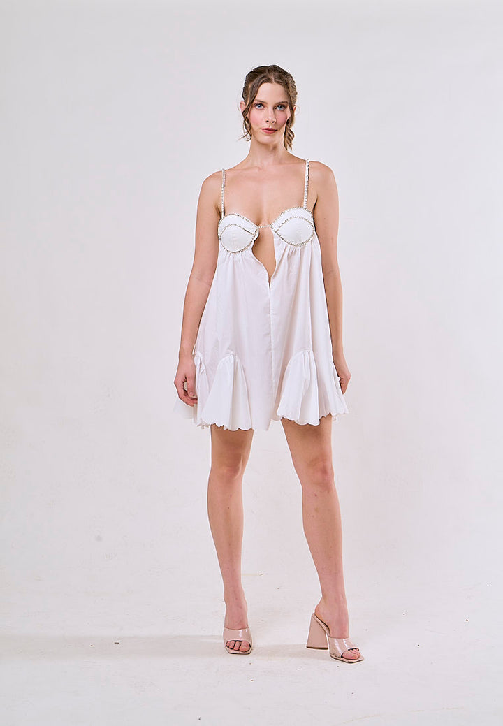 Jesse White Sleeveless Chain Pleated Mini Dress