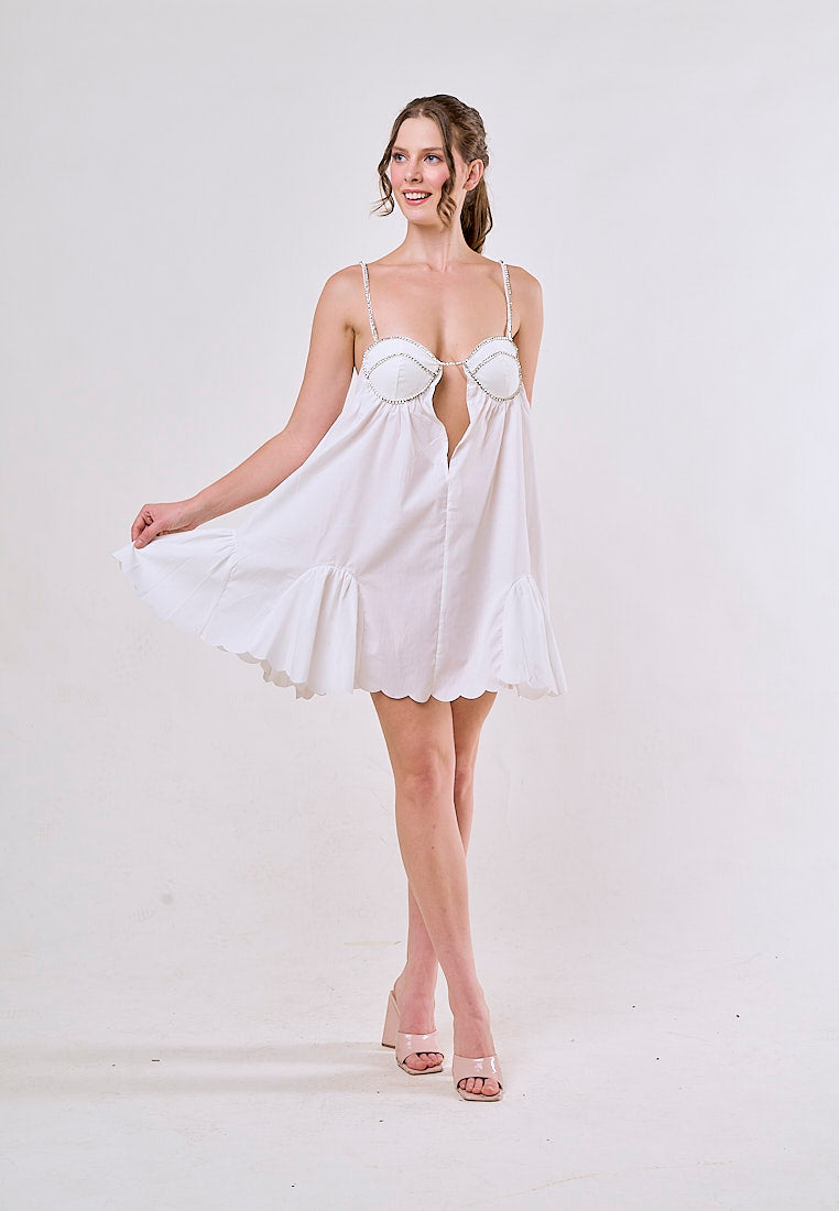 Jesse White Sleeveless Chain Pleated Mini Dress