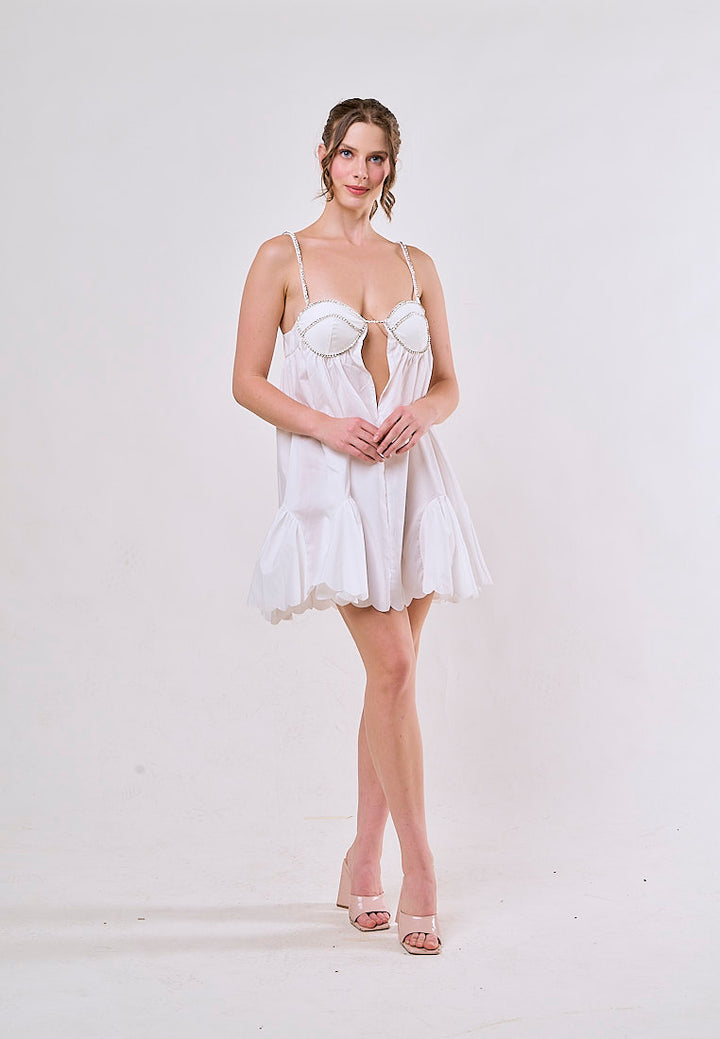 Jesse White Sleeveless Chain Pleated Mini Dress