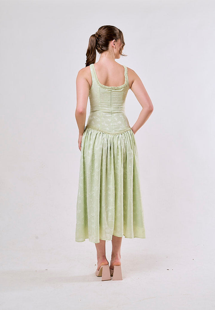 Kane Green Side Slit Beaded Elegant Midi Dress