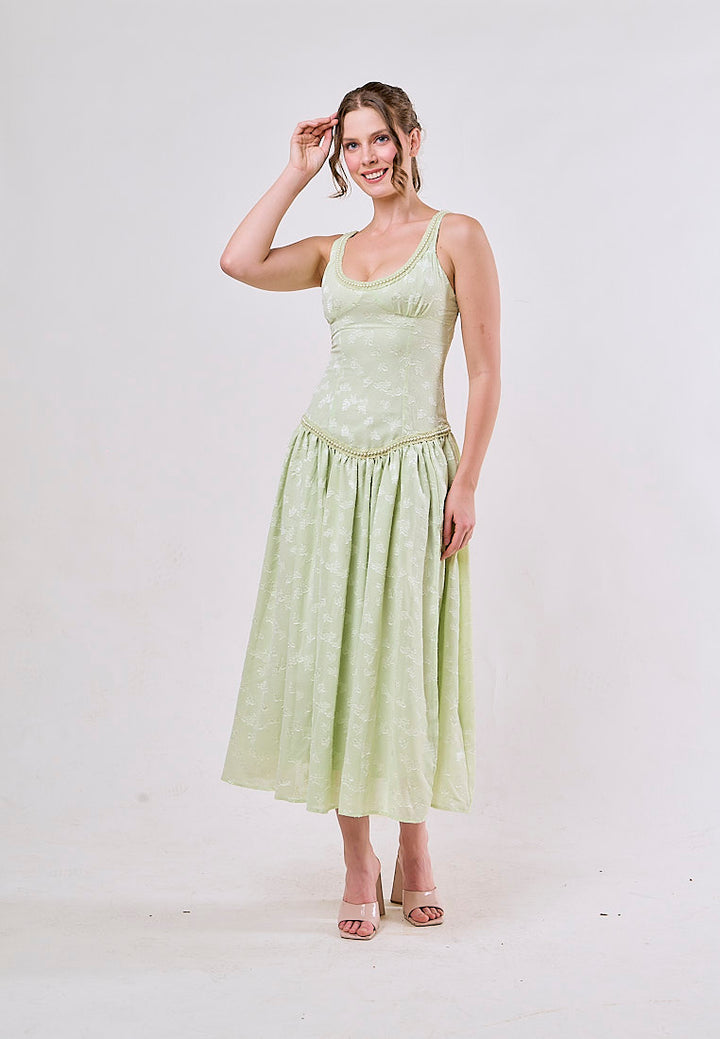 Kane Green Side Slit Beaded Elegant Midi Dress