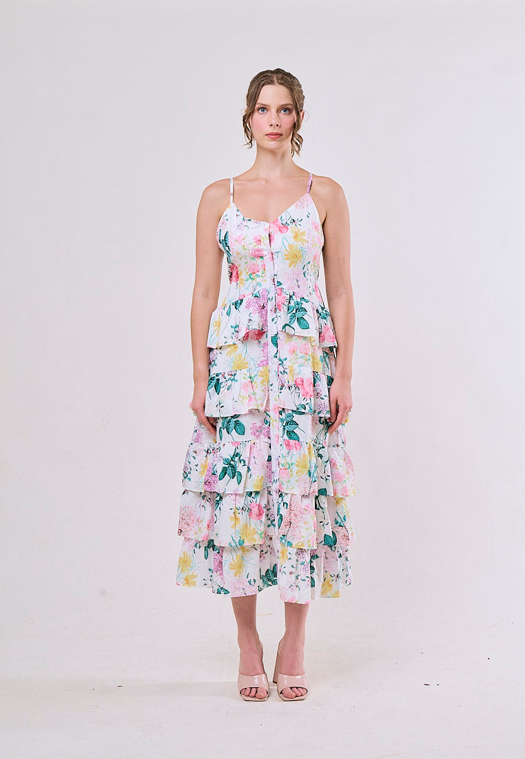 Joelle White Floral Embroided Layered Maxi Dress