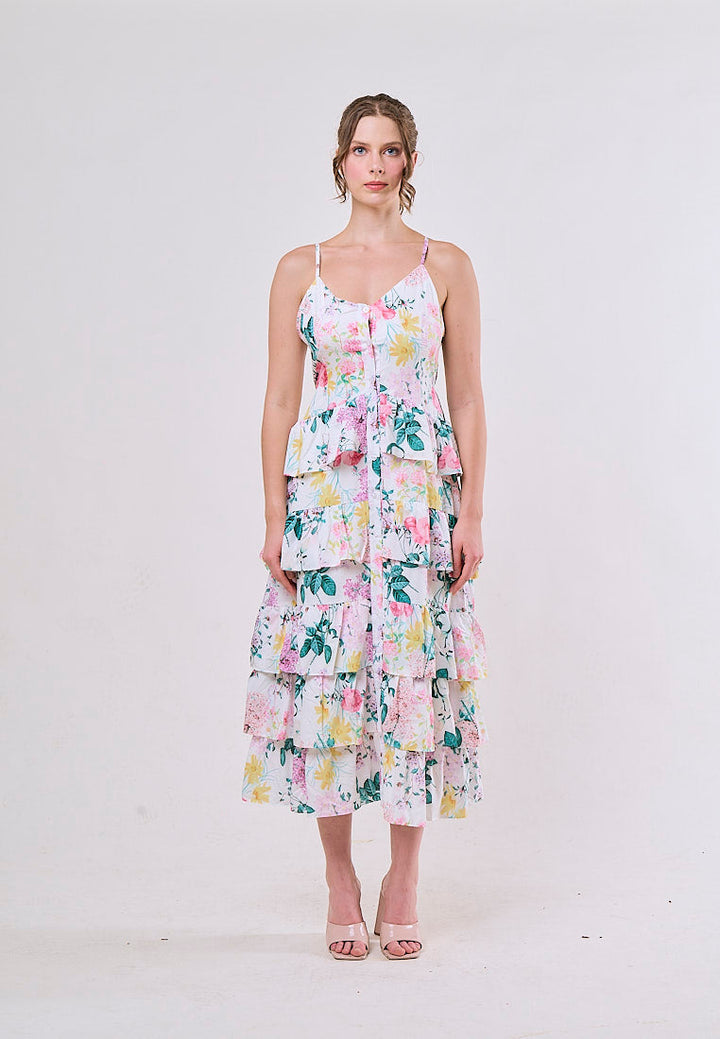 Joelle White Floral Embroided Layered Maxi Dress