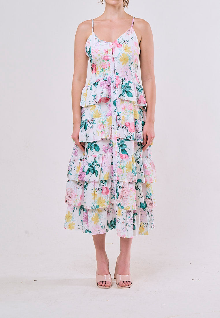 Joelle White Floral Embroided Layered Maxi Dress