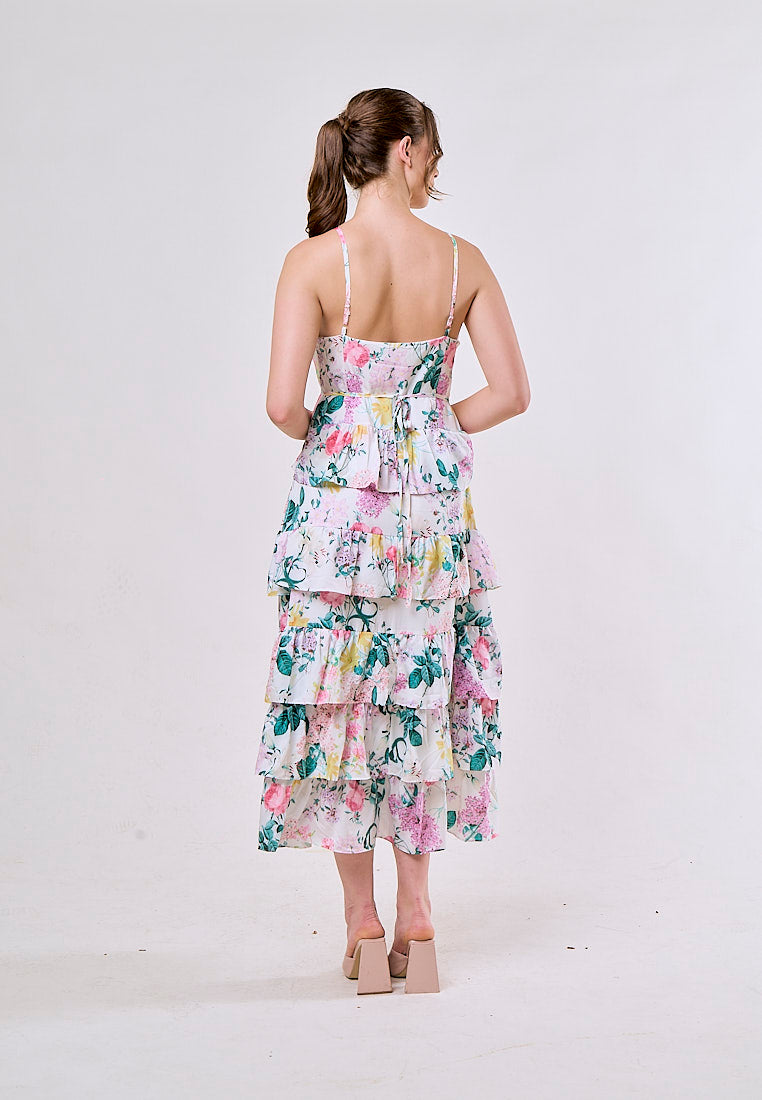 Joelle White Floral Embroided Layered Maxi Dress