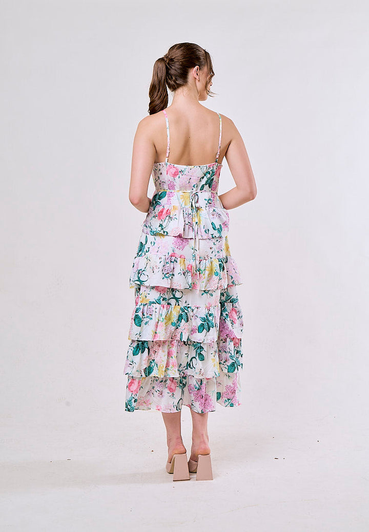 Joelle White Floral Embroided Layered Maxi Dress