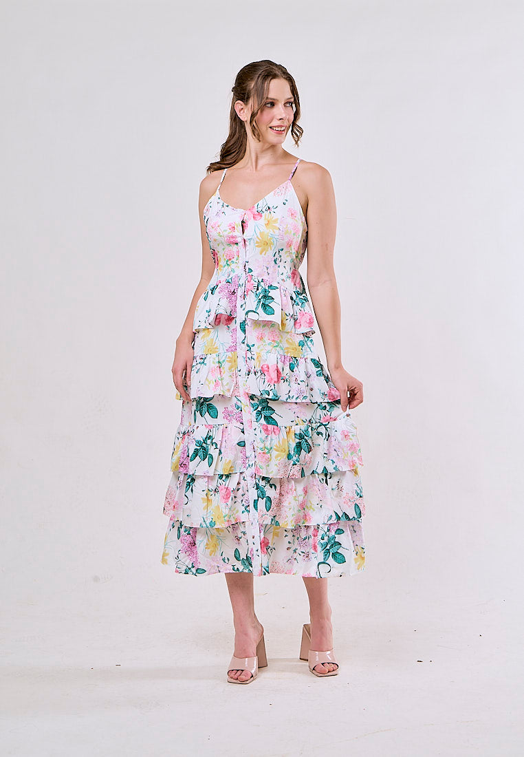 Joelle White Floral Embroided Layered Maxi Dress