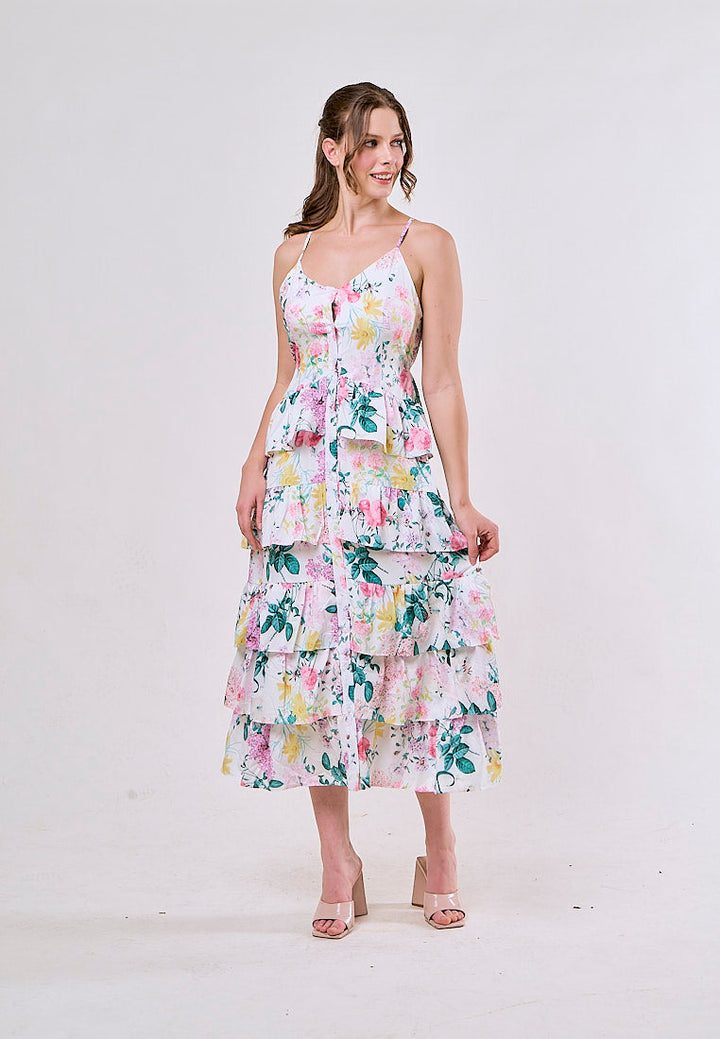 Joelle White Floral Embroided Layered Maxi Dress