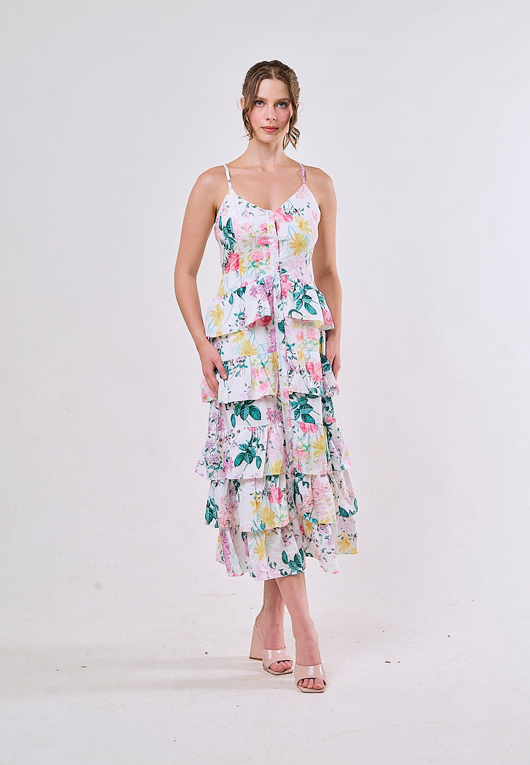 Joelle White Floral Embroided Layered Maxi Dress