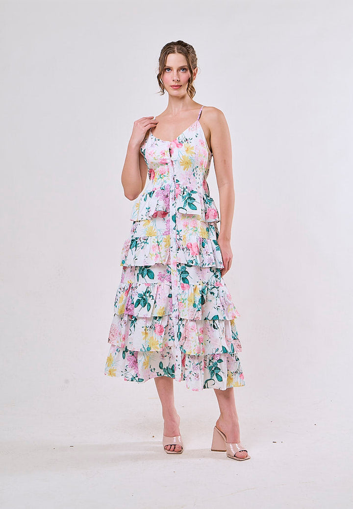 Joelle White Floral Embroided Layered Maxi Dress