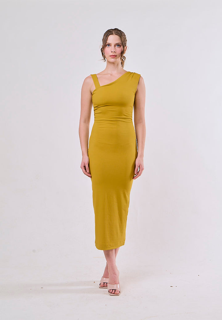 Khaleesi Yellow Mustard  Asymmetrical  Sleeveless Maxi Dress