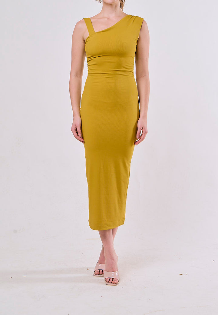 Khaleesi Yellow Mustard  Asymmetrical  Sleeveless Maxi Dress