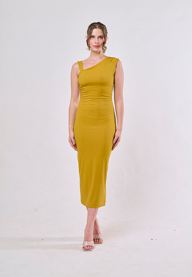 Khaleesi Yellow Mustard  Asymmetrical  Sleeveless Maxi Dress