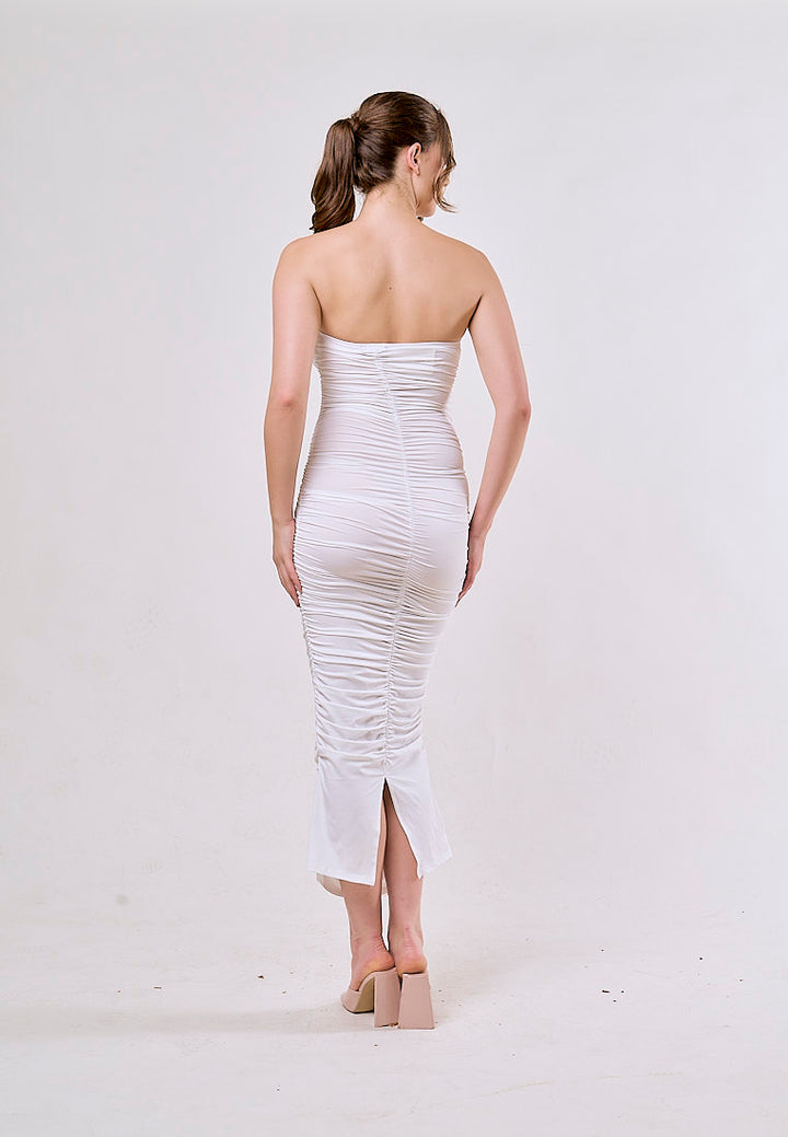 Laurel White Tunic Slim Pleated 3D Flower Midi Dress