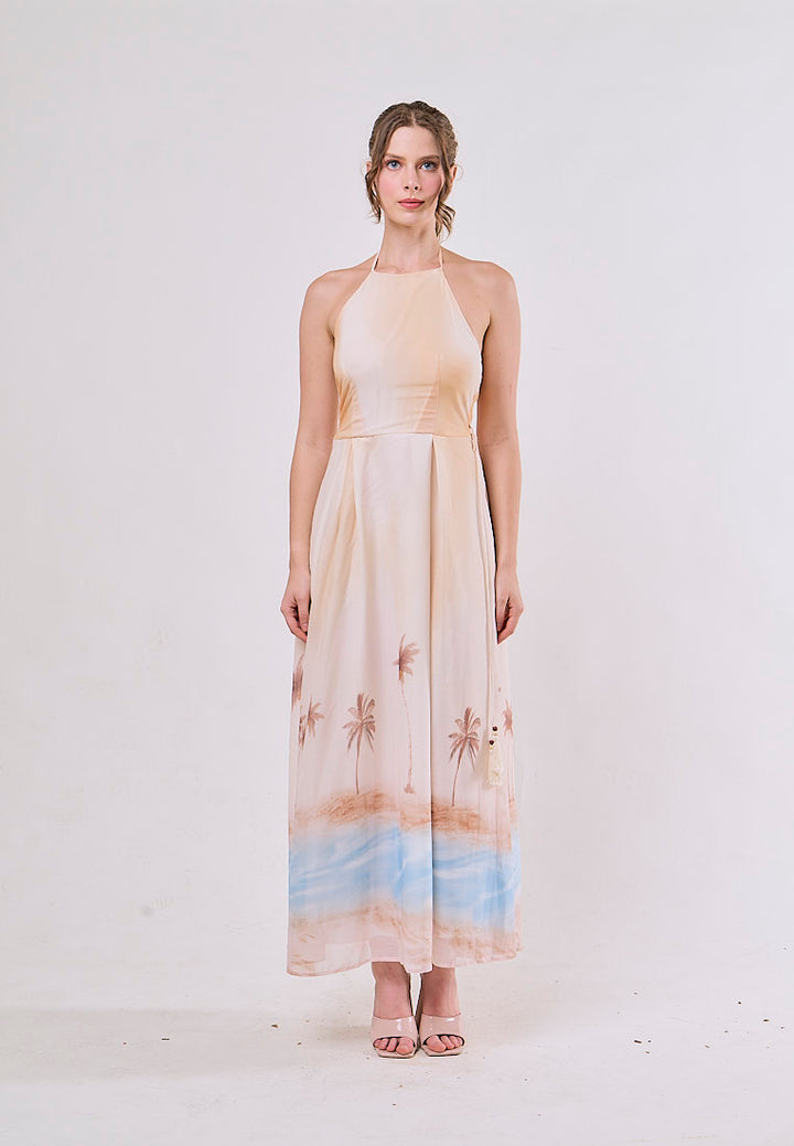 Clayton Multicolor Printed Halter Neck Maxi Dresses