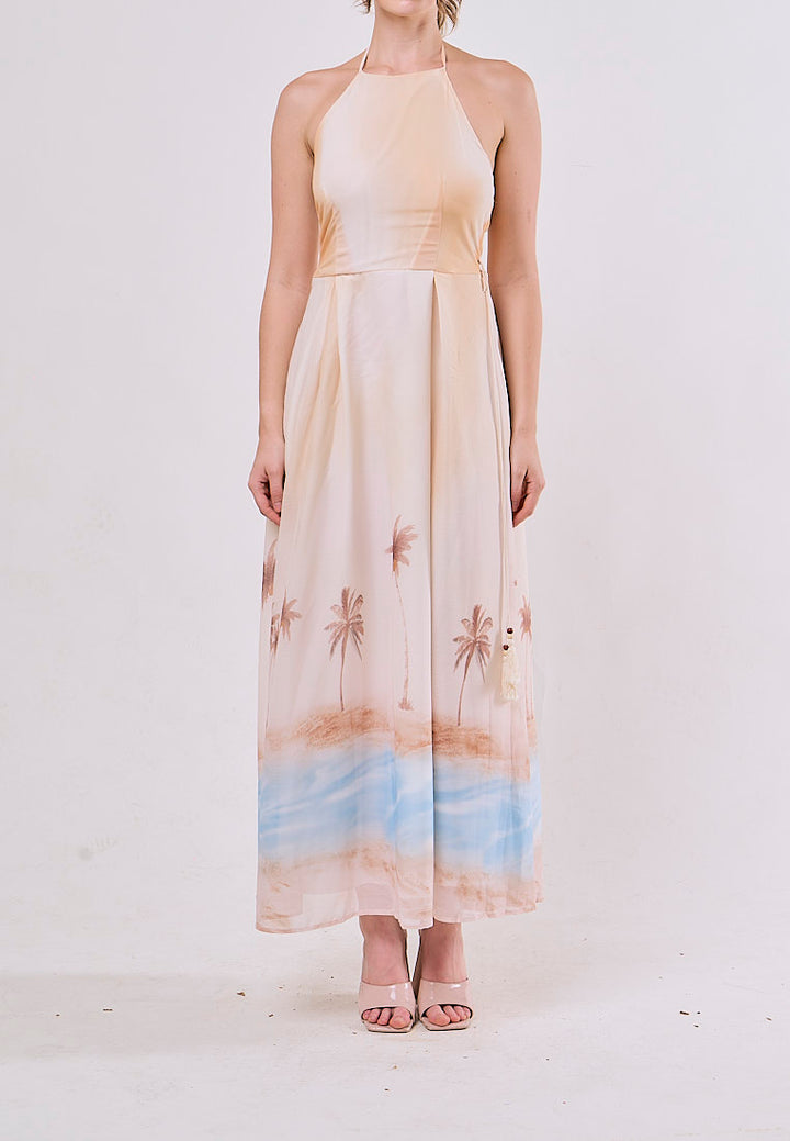 Clayton Multicolor Printed Halter Neck Maxi Dresses