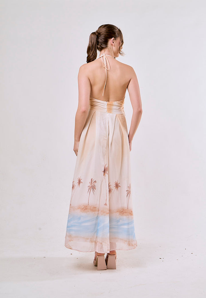 Clayton Multicolor Printed Halter Neck Maxi Dresses