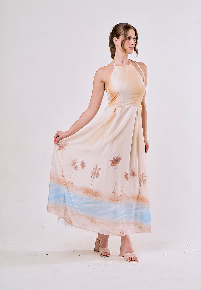 Clayton Multicolor Printed Halter Neck Maxi Dresses