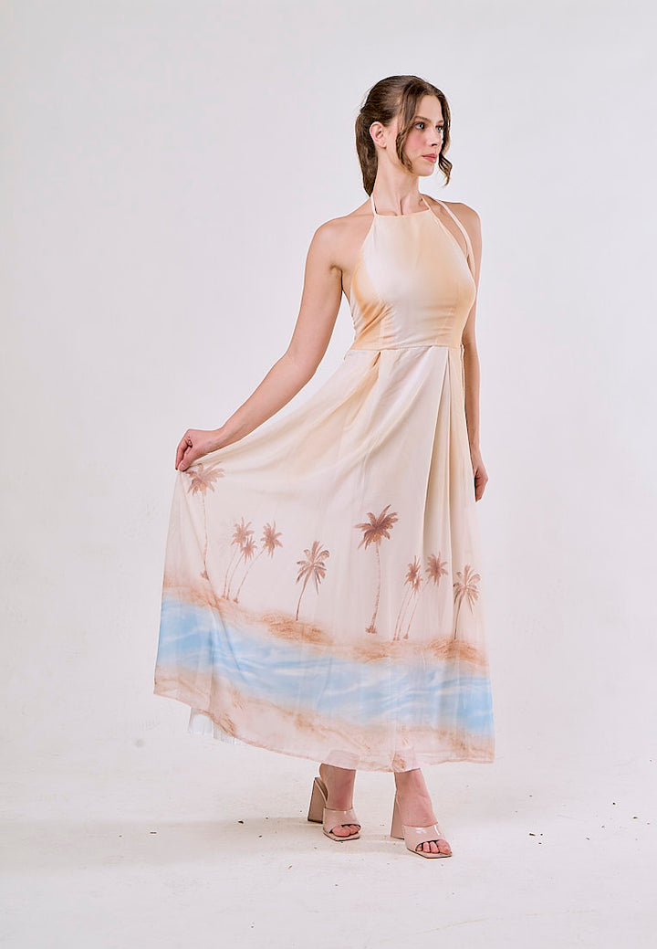 Clayton Multicolor Printed Halter Neck Maxi Dresses