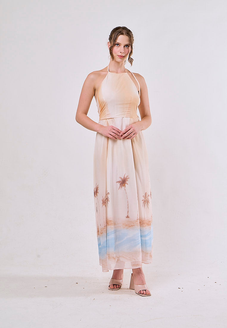 Clayton Multicolor Printed Halter Neck Maxi Dresses