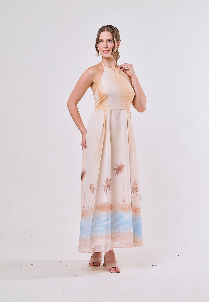 Clayton Multicolor Printed Halter Neck Maxi Dresses