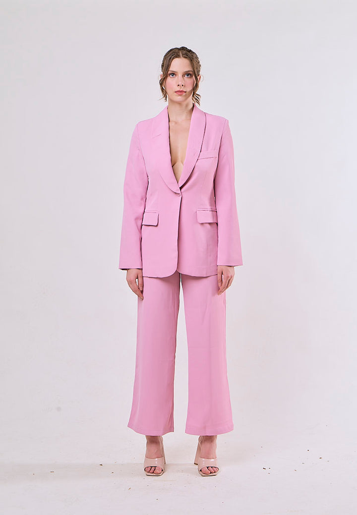 Angus Pink Notched Collar Single Button Blazer and Pants Set
