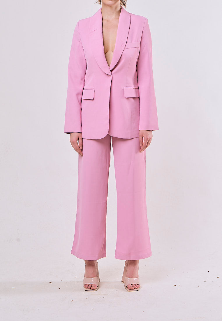 Angus Pink Notched Collar Single Button Blazer and Pants Set