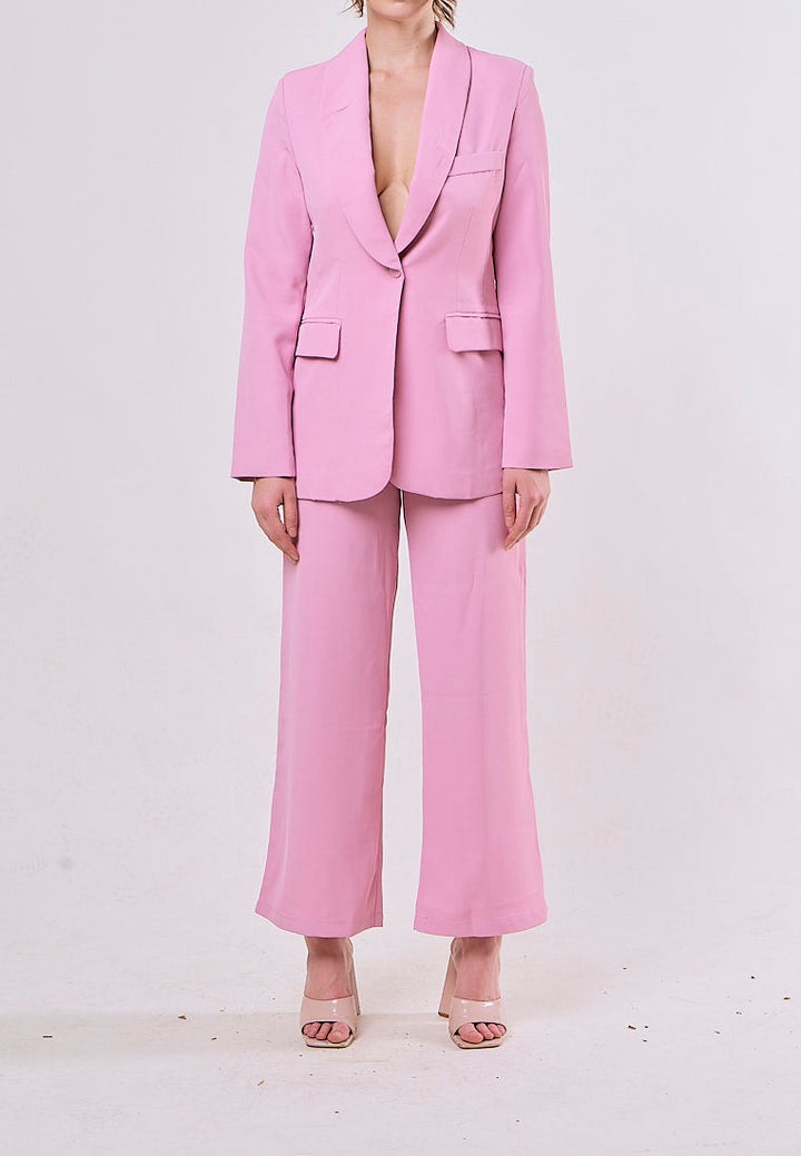 Angus Pink Notched Collar Single Button Blazer and Pants Set