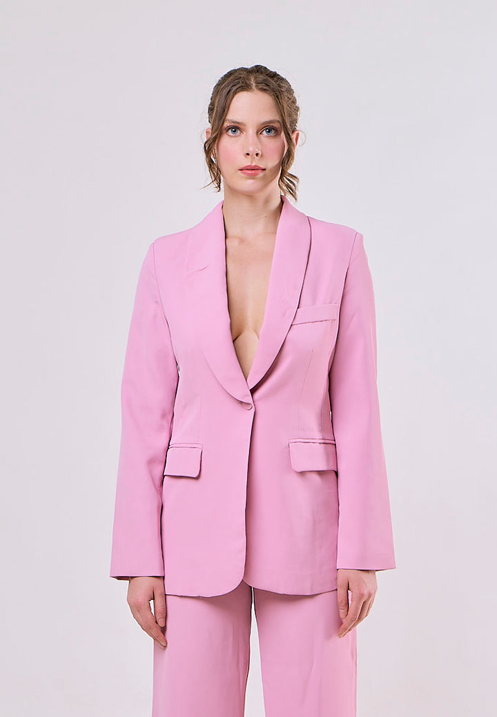 Angus Pink Notched Collar Single Button Blazer and Pants Set