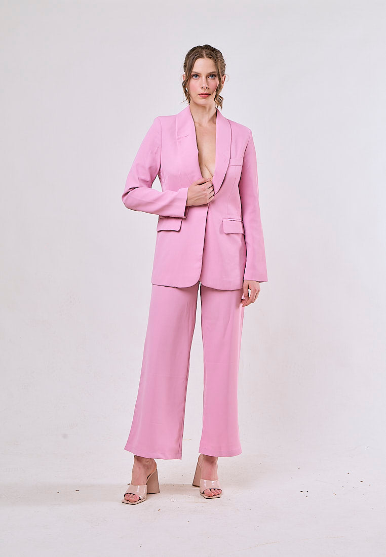 Angus Pink Notched Collar Single Button Blazer and Pants Set