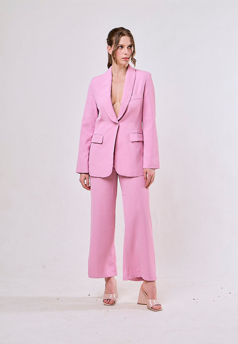 Angus Pink Notched Collar Single Button Blazer and Pants Set