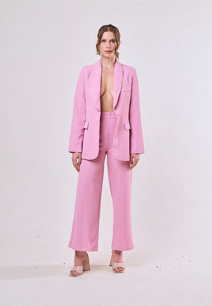 Angus Pink Notched Collar Single Button Blazer and Pants Set