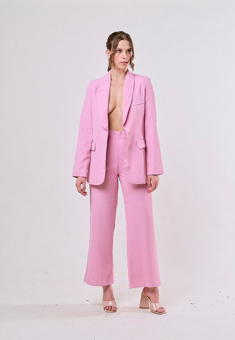Angus Pink Notched Collar Single Button Blazer and Pants Set