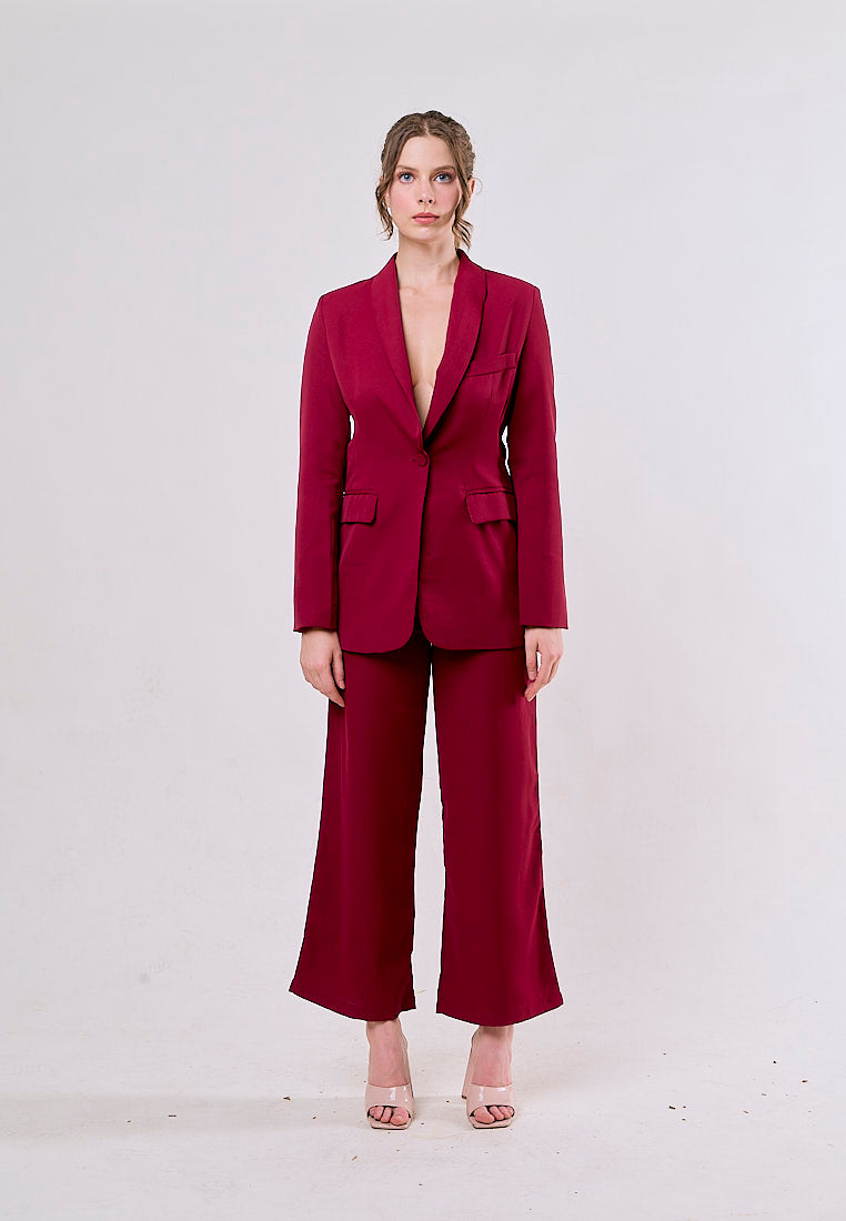 Angus Red Notched Collar Single Button Blazer and Pants Set