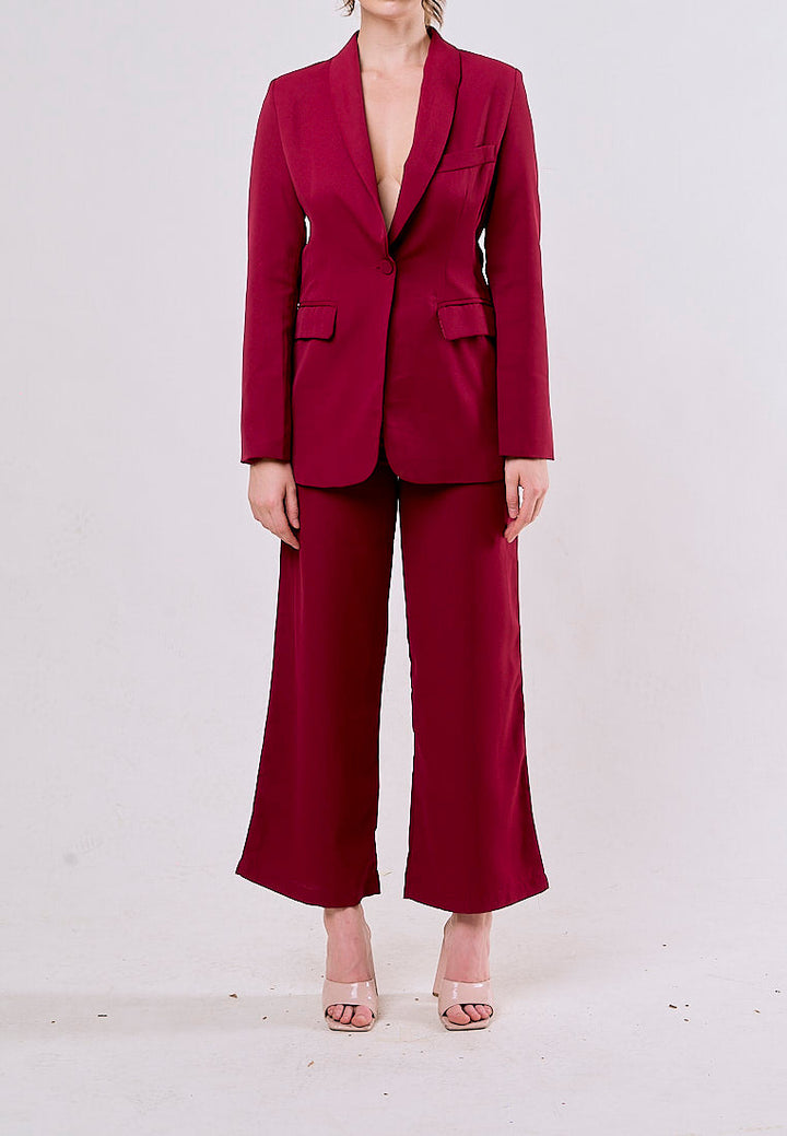 Angus Red Notched Collar Single Button Blazer and Pants Set