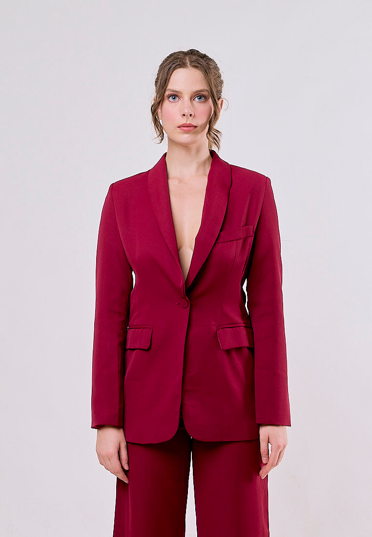 Angus Red Notched Collar Single Button Blazer and Pants Set