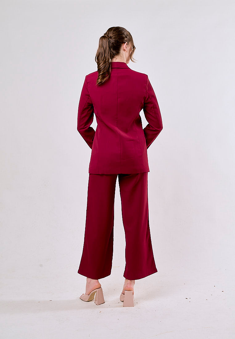 Angus Red Notched Collar Single Button Blazer and Pants Set
