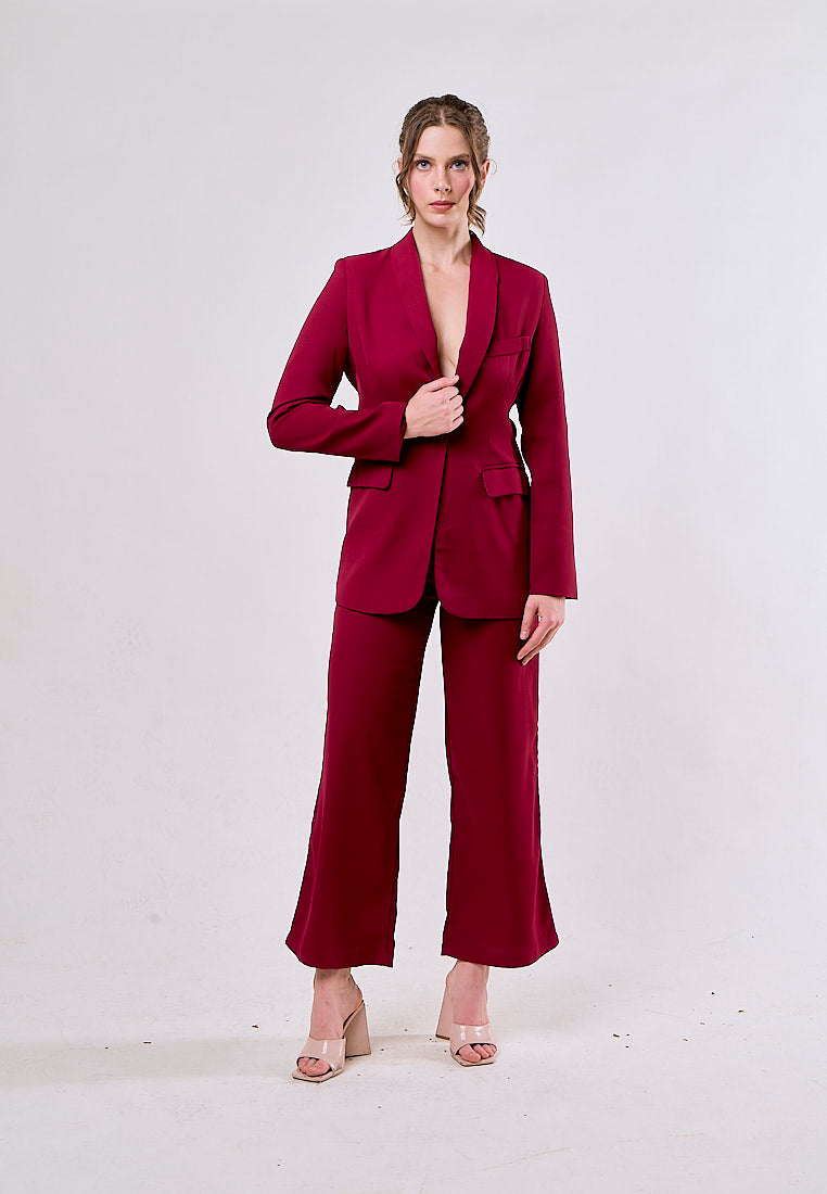 Angus Red Notched Collar Single Button Blazer and Pants Set