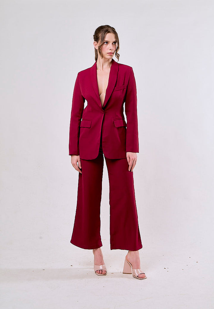 Angus Red Notched Collar Single Button Blazer and Pants Set
