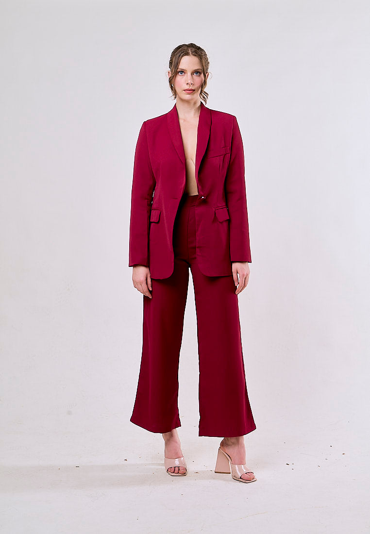 Angus Red Notched Collar Single Button Blazer and Pants Set