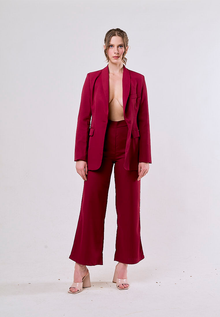 Angus Red Notched Collar Single Button Blazer and Pants Set