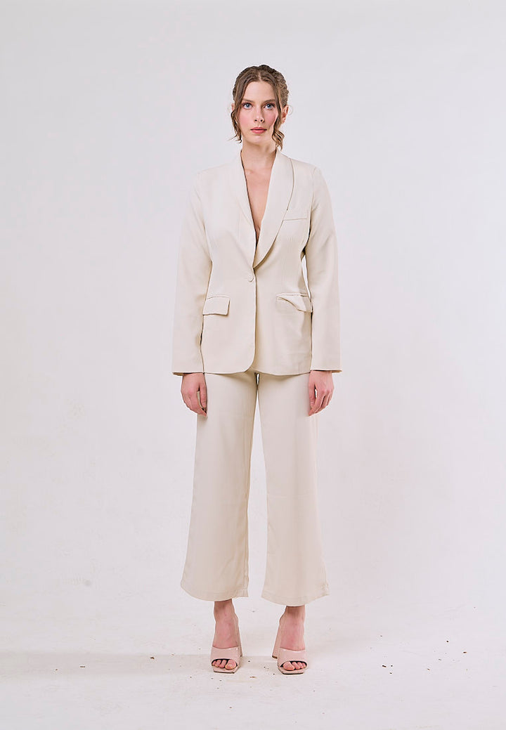 Angus Beige Notched Collar Single Button Blazer and Pants Set