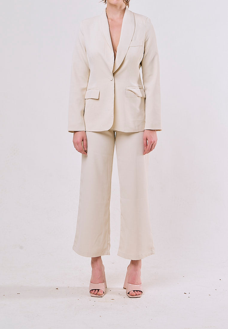 Angus Beige Notched Collar Single Button Blazer and Pants Set
