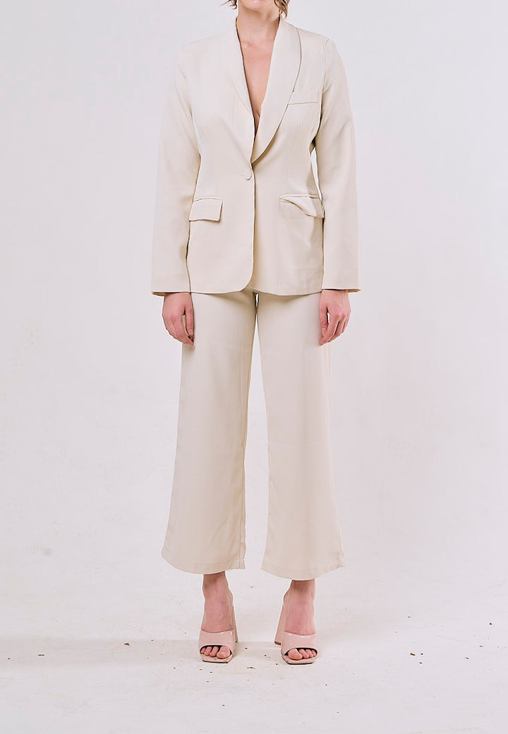 Angus Beige Notched Collar Single Button Blazer and Pants Set