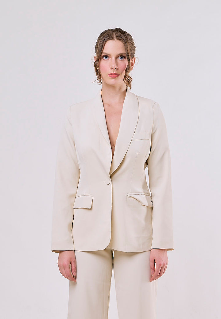 Angus Beige Notched Collar Single Button Blazer and Pants Set