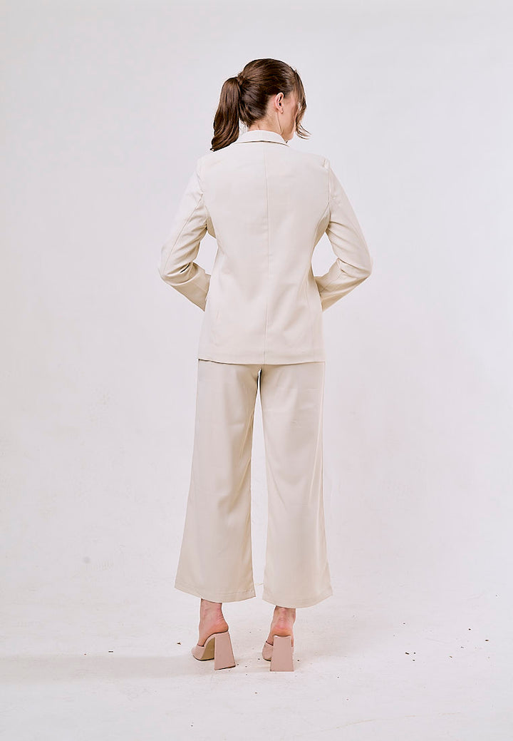 Angus Beige Notched Collar Single Button Blazer and Pants Set