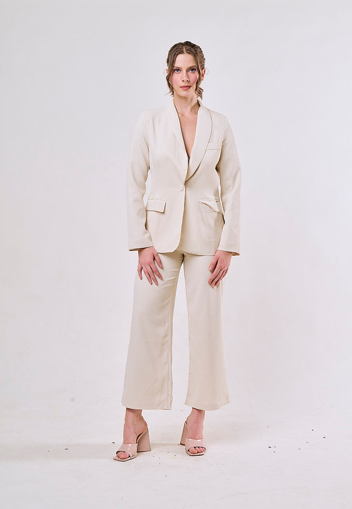 Angus Beige Notched Collar Single Button Blazer and Pants Set
