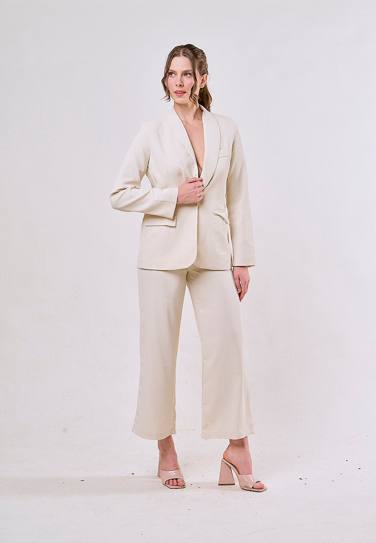 Angus Beige Notched Collar Single Button Blazer and Pants Set