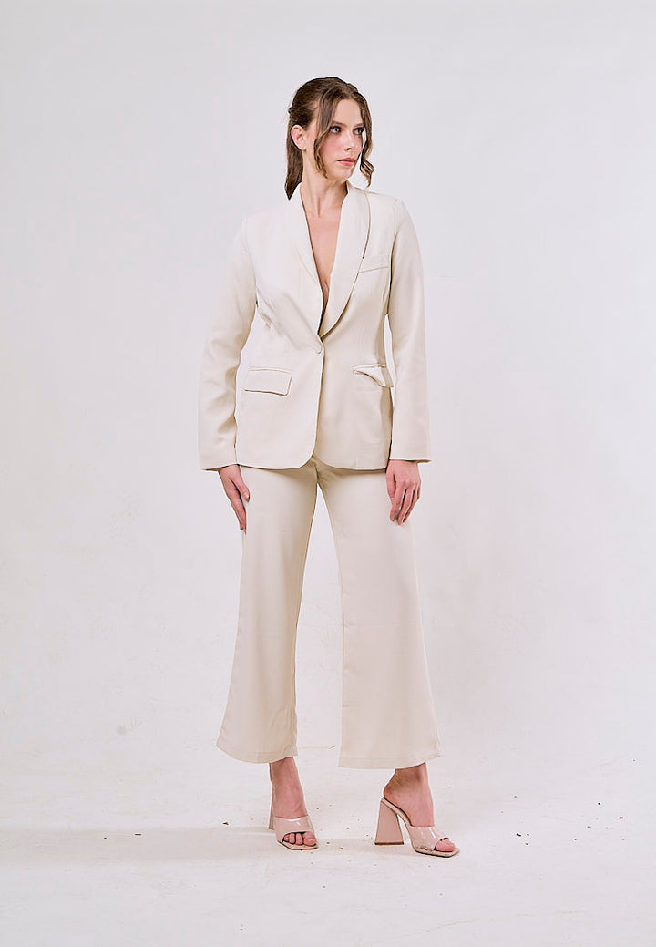 Angus Beige Notched Collar Single Button Blazer and Pants Set